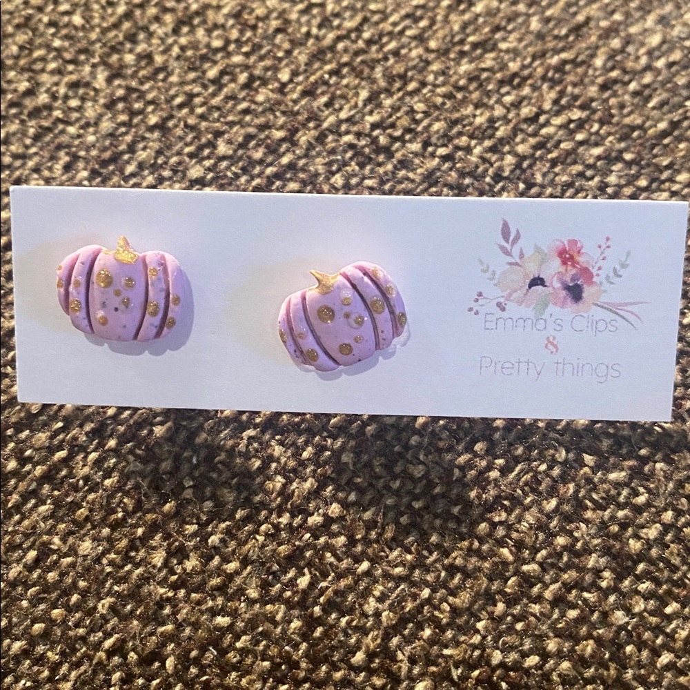 Pink Gold Pumpkin stud Earrings handmade New!
